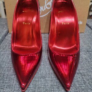 Excellent Condition Christian Louboutin SO KATE 100 Metallic Loubi Red Heels!